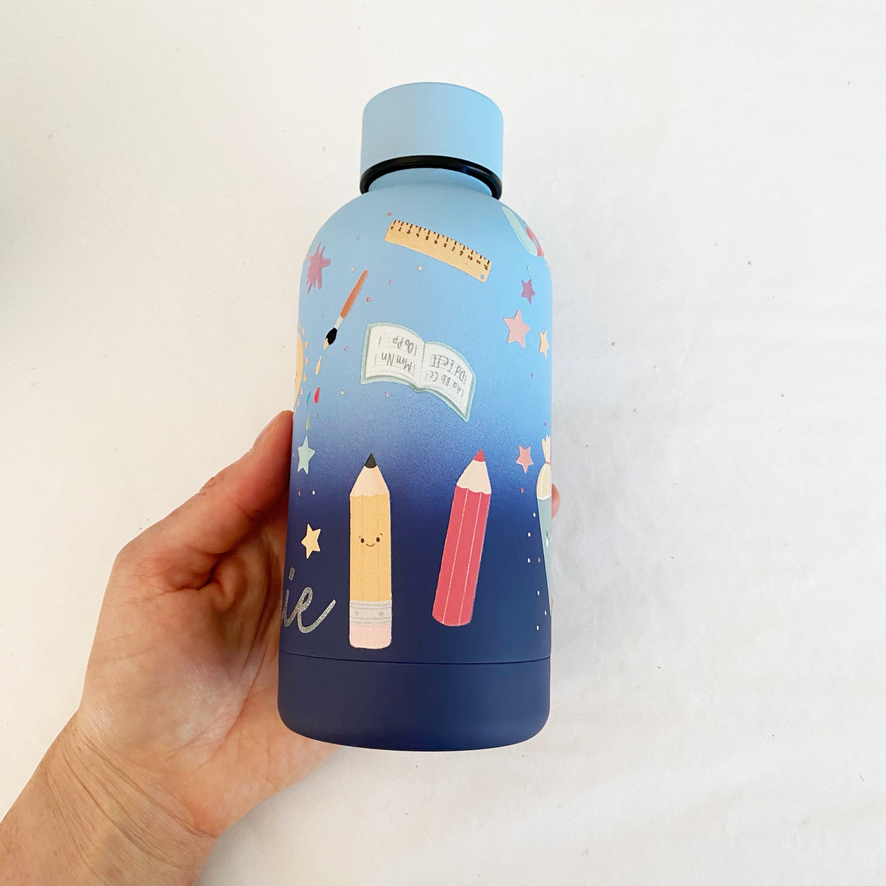 Bunte "Schulkind" Thermosflasche mit extra Stickern / personalisierbar